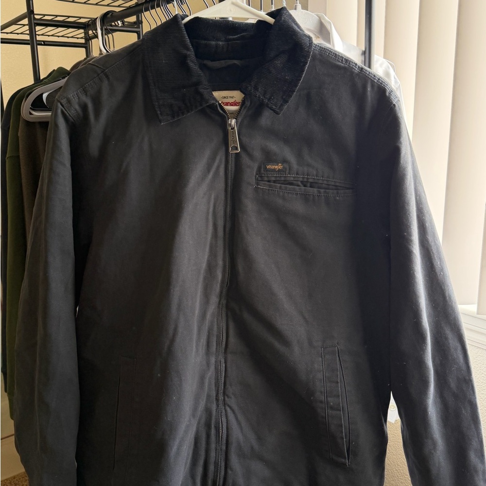 Wrangler Black Zip-Up Lightweight Jacket with Corduroy Collar
